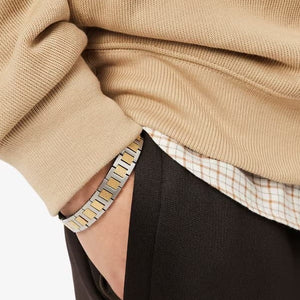Bracciale Lacoste Metropole 2040556 Uomo – Acciaio con Maglie Centrali Dorate Petit Piqué-2b Gioielli