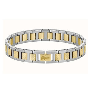 Bracciale Lacoste Metropole 2040556 Uomo – Acciaio con Maglie Centrali Dorate Petit Piqué-2b Gioielli