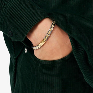 Bracciale Lacoste Metropole 2040558 Uomo – Acciaio con Maglie Centrali Dorate Petit Piqué-2b Gioielli