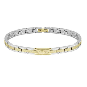 Bracciale Lacoste Metropole 2040558 Uomo – Acciaio con Maglie Centrali Dorate Petit Piqué-2b Gioielli
