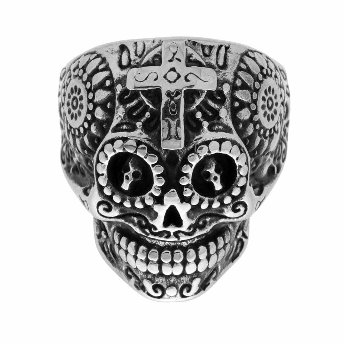 Anello uomo in acciaio teschio messicano-2b Gioielli