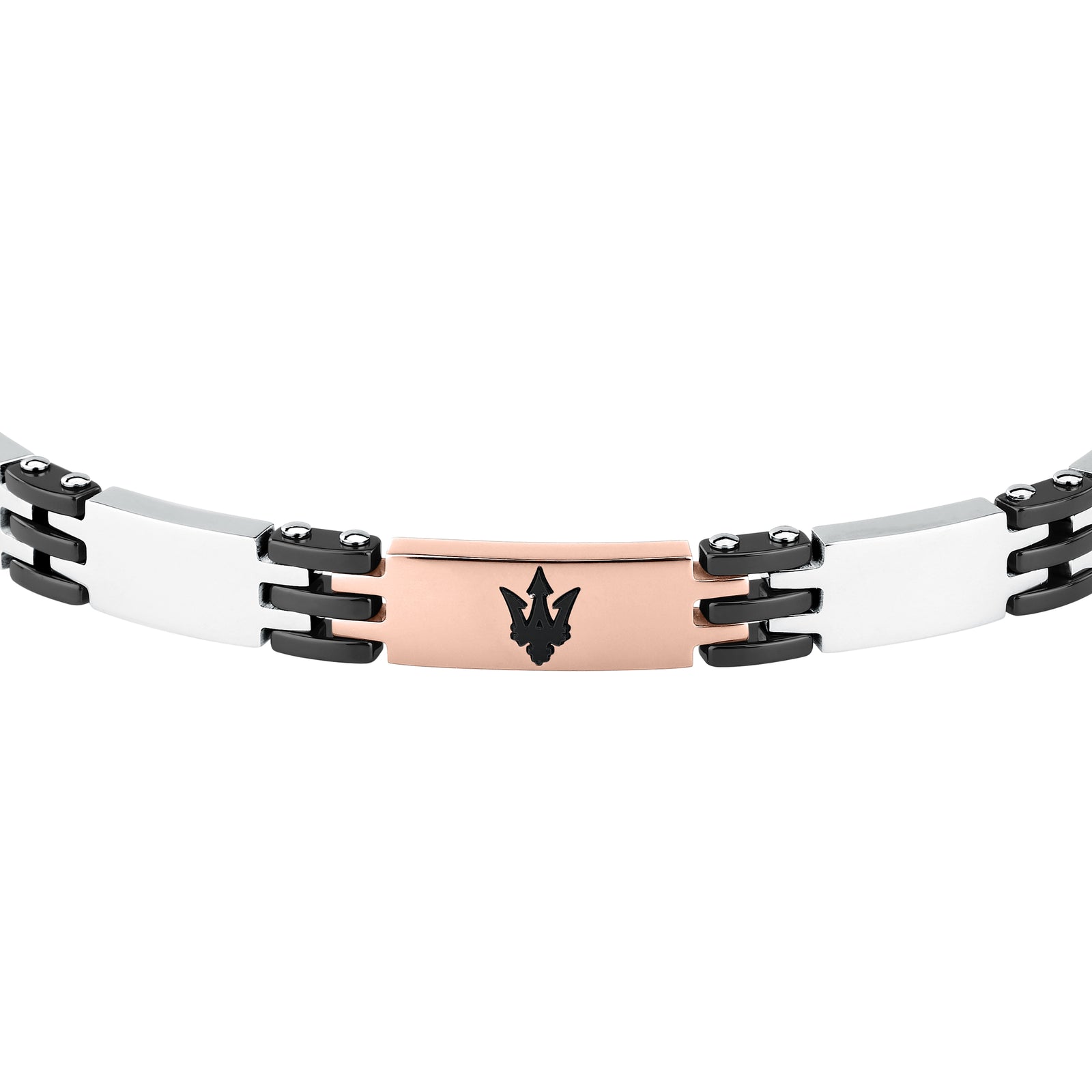 Bracciale Maserati Ceramic JM426ATZ103 uomo in ceramica chiara con dettagli neri e oro rosa-2b Gioielli