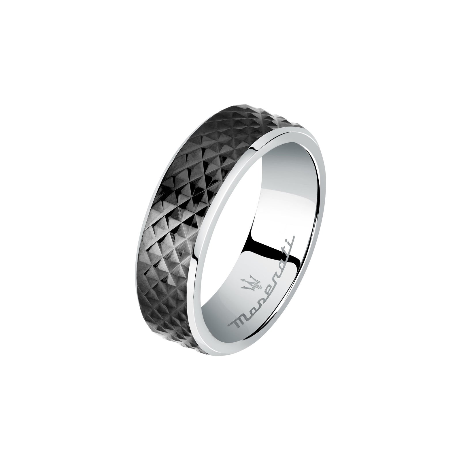 Anello Maserati Iconic JM422AVD11023 uomo in acciaio e nero misura 23-2b Gioielli