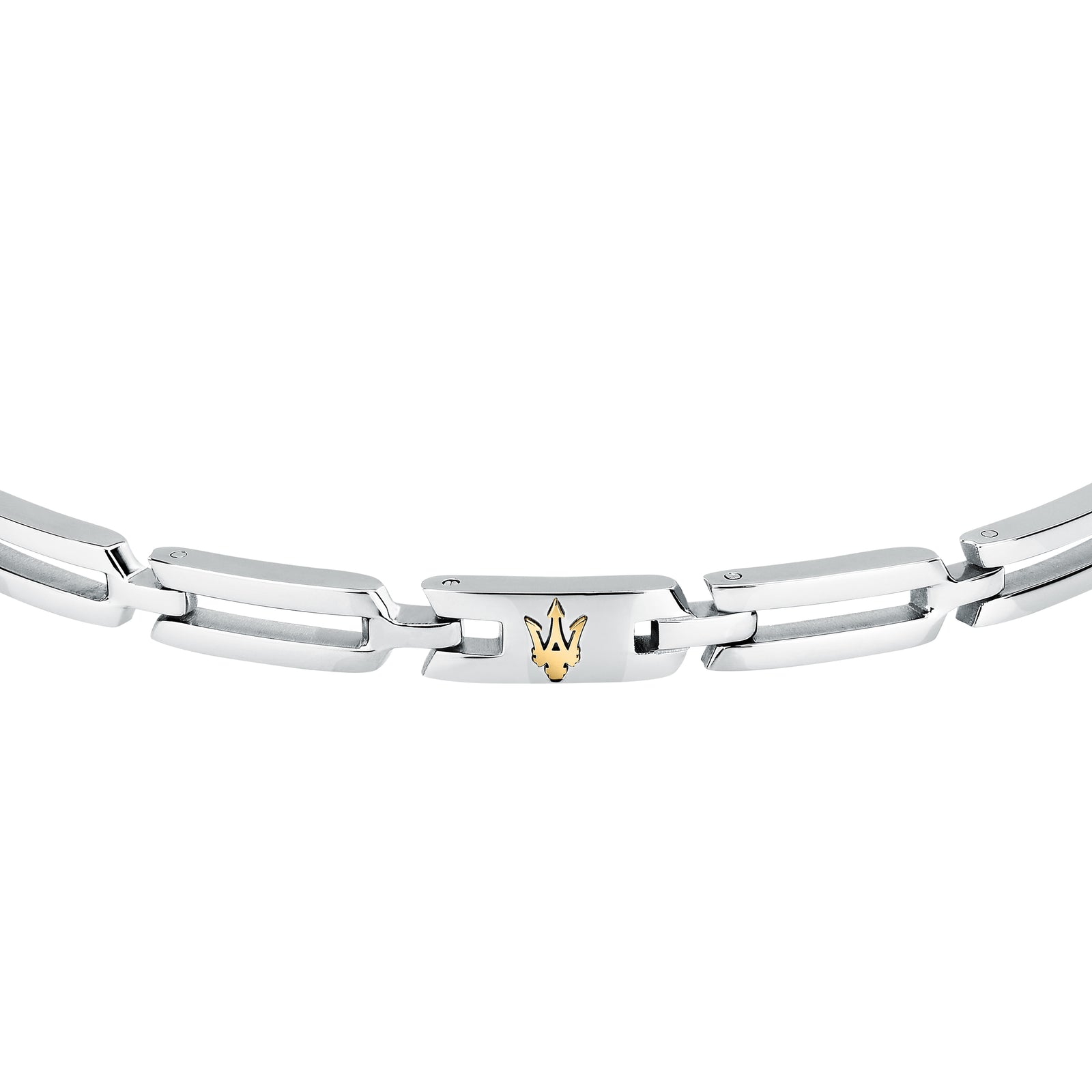 Dettaglio del bracciale Maserati JM424AVD74 con logo Tridente color oro