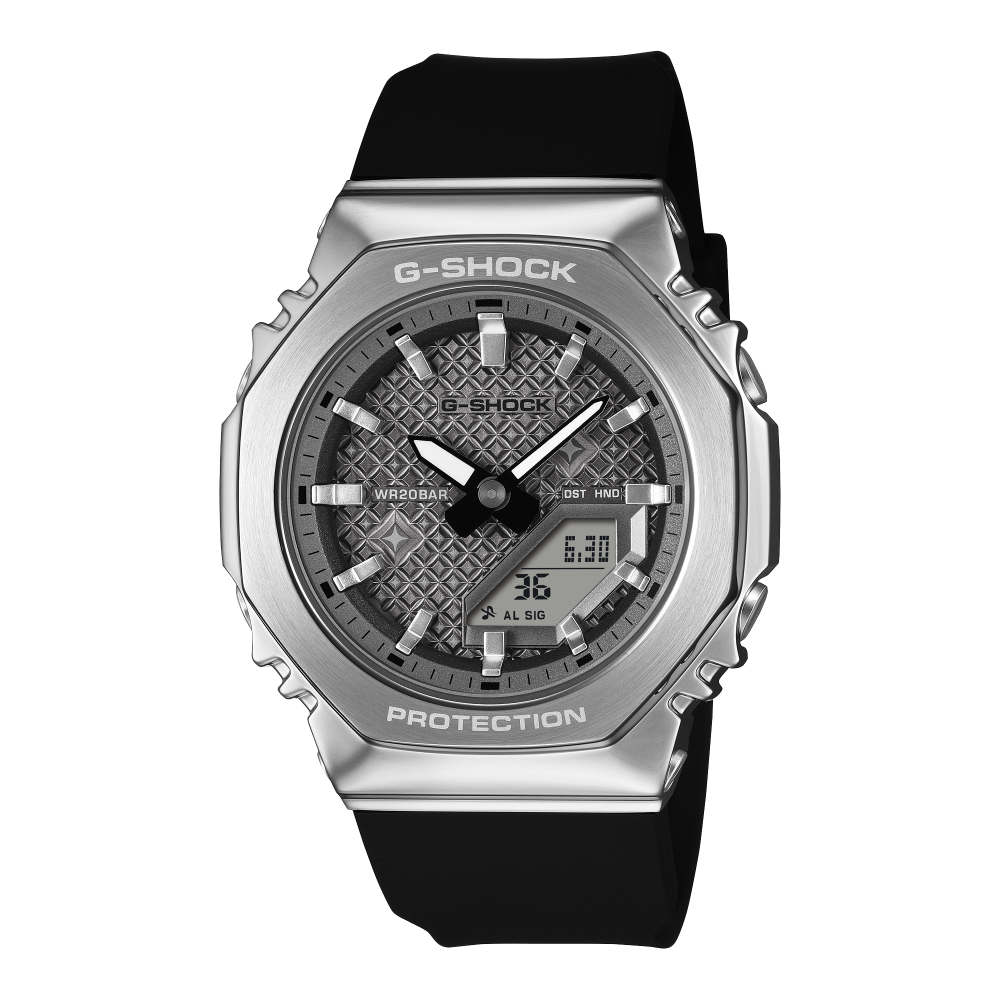 G-SHOCK GM-S2110NS-1AER, dettaglio quadrante analogico digitale
