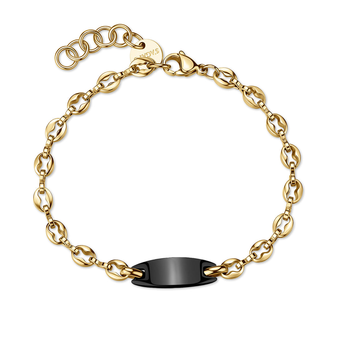 Bracciale S'Agapõ Titan STI22 targa centrale nera e catena dorata-2b Gioielli