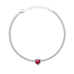 Bracciale Tennis cuore rosso donna argento-2b Gioielli