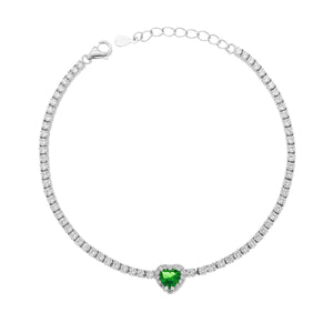 Bracciale Tennis cuore verde donna argento-2b Gioielli