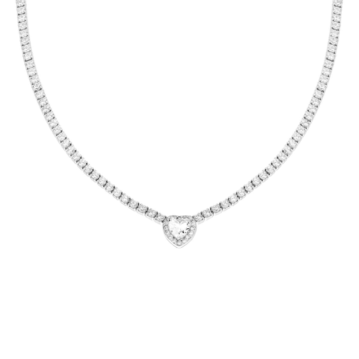 Collana argento Tennis cuore bianco donna-2b Gioielli