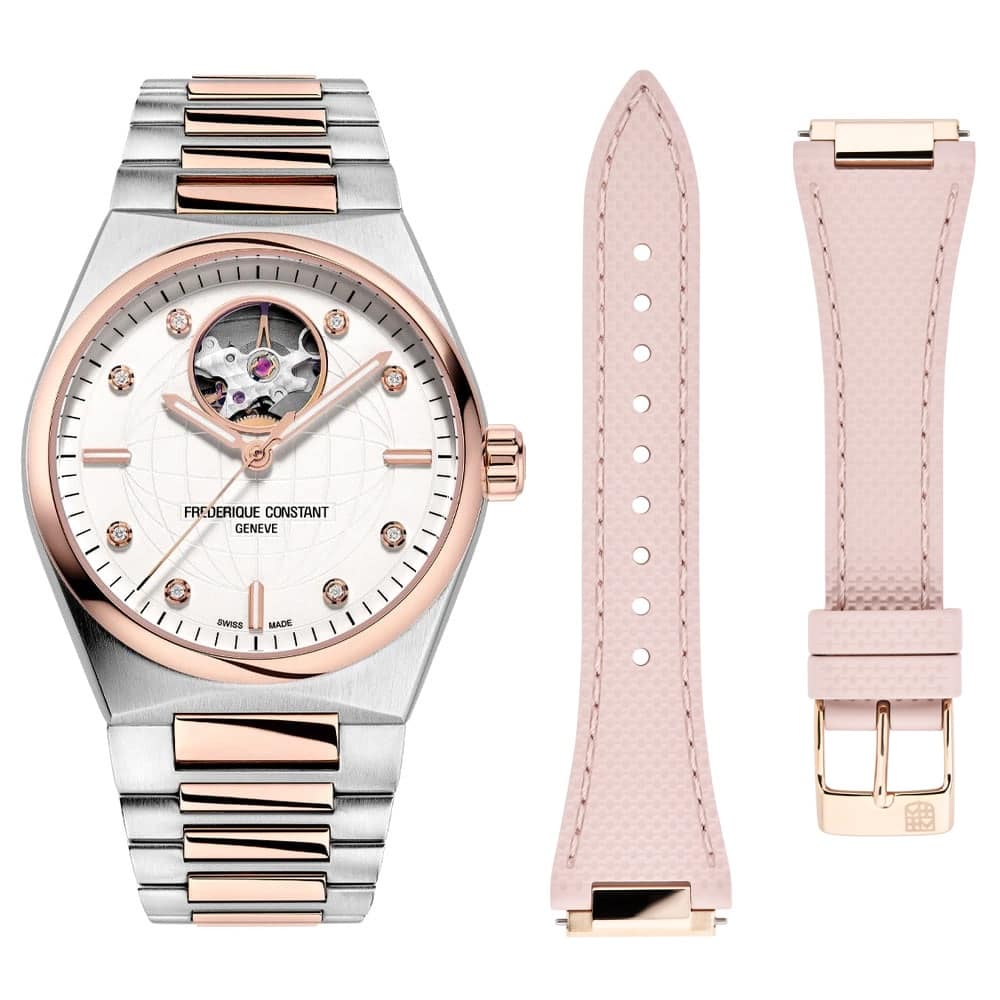 Orologio Frederique Constant Highlife Heart Beat FC-310VD2NH2B automatico con diamanti e doppio cinturino-2b Gioielli