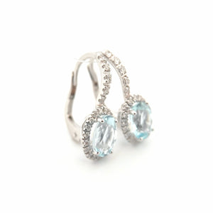 Orecchini oro bianco 18kt Diamanti 0,38 Ct Acquamarina 8x6-2b Gioielli