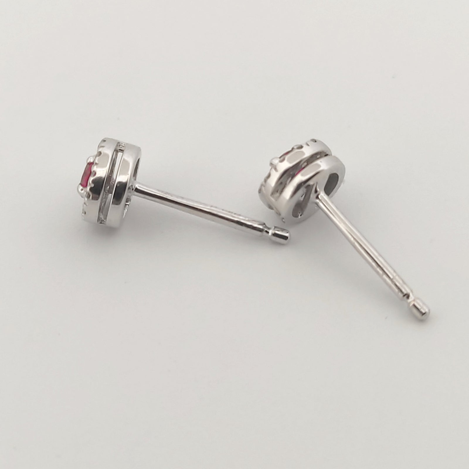 Orecchini oro bianco 18kt Diamanti 0,11 Ct Rubini 0,18 Ct-2b Gioielli