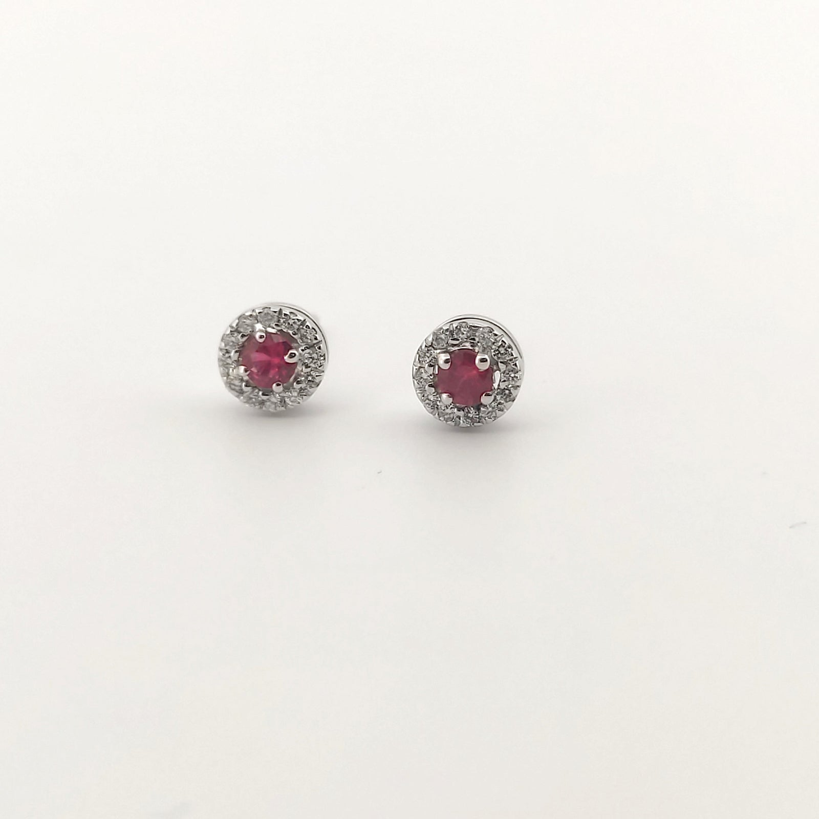 Orecchini oro bianco 18kt Diamanti 0,11 Ct Rubini 0,18 Ct-2b Gioielli