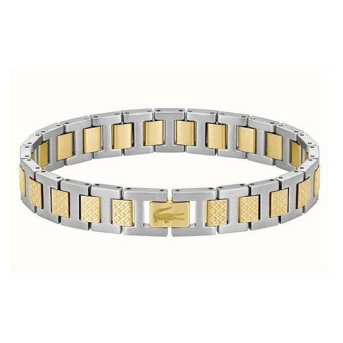 Bracciale Lacoste Metropole 2040556 Uomo – Acciaio con Maglie Centrali Dorate Petit Piqué-2b Gioielli