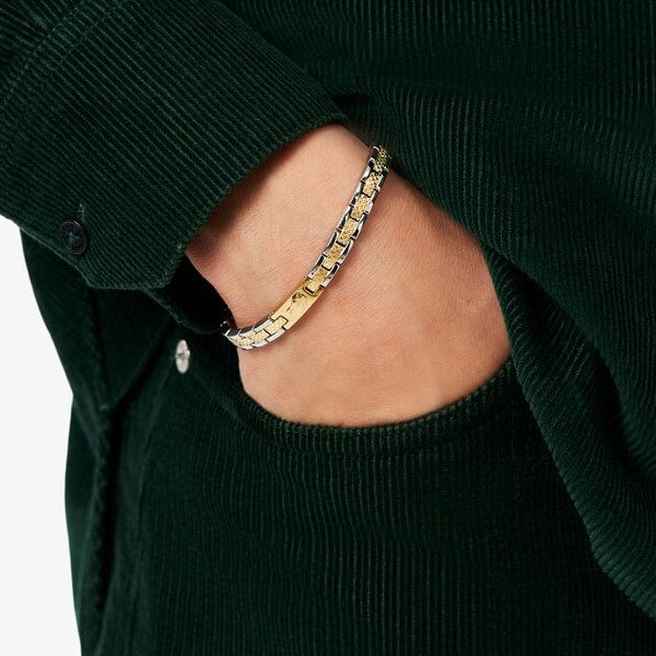 Bracciale Lacoste Metropole 2040558 Uomo – Acciaio con Maglie Centrali Dorate Petit Piqué-2b Gioielli