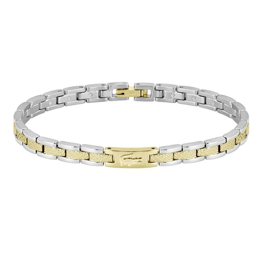 Bracciale Lacoste Metropole 2040558 Uomo – Acciaio con Maglie Centrali Dorate Petit Piqué-2b Gioielli