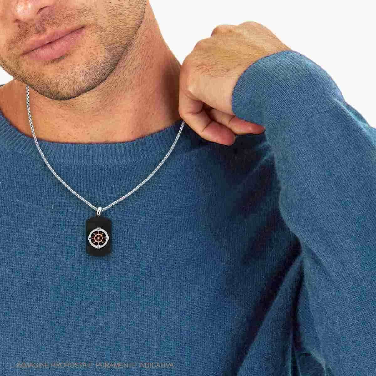 Collana uomo in acciaio con piastrina e timone-2b Gioielli