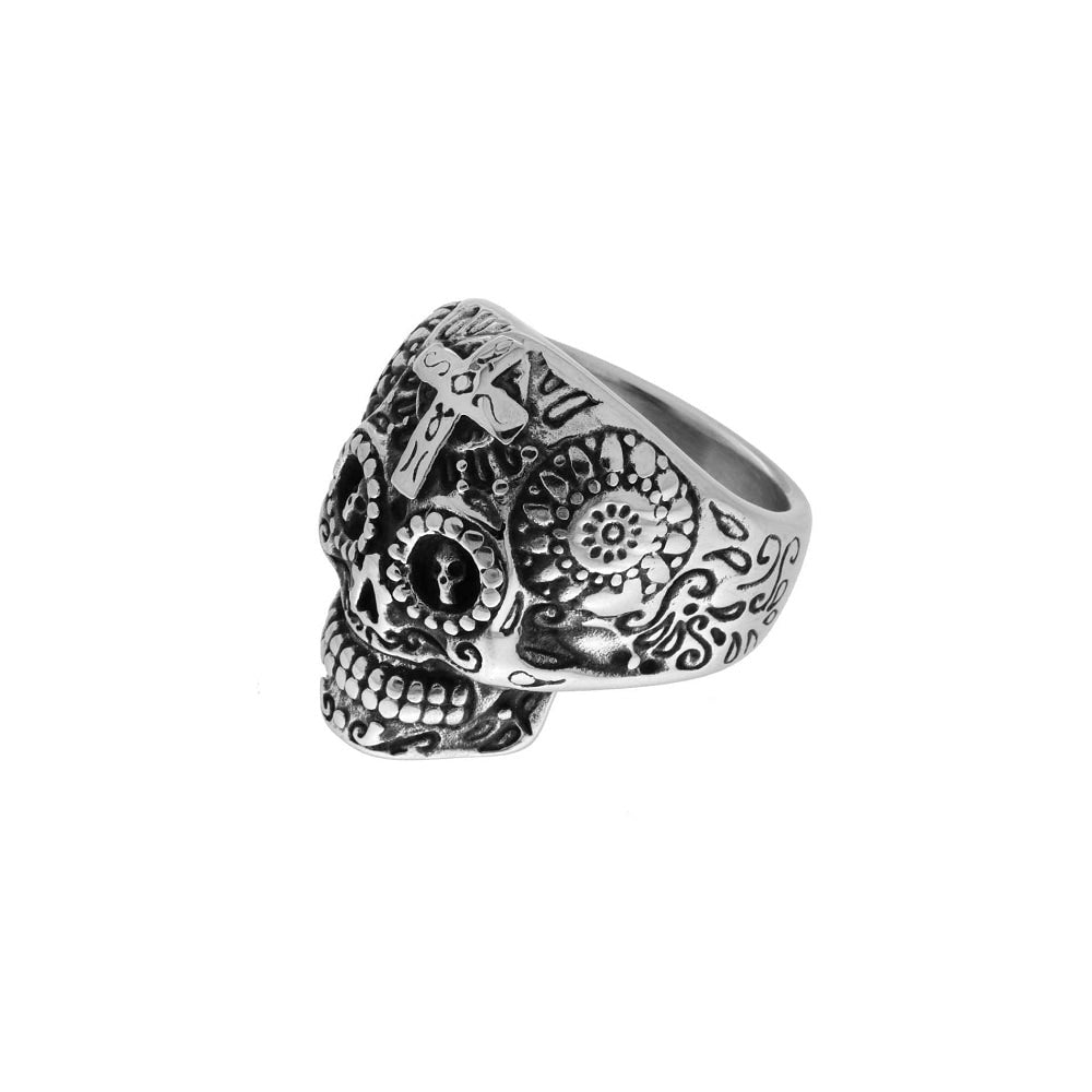 Anello uomo in acciaio teschio messicano-2b Gioielli