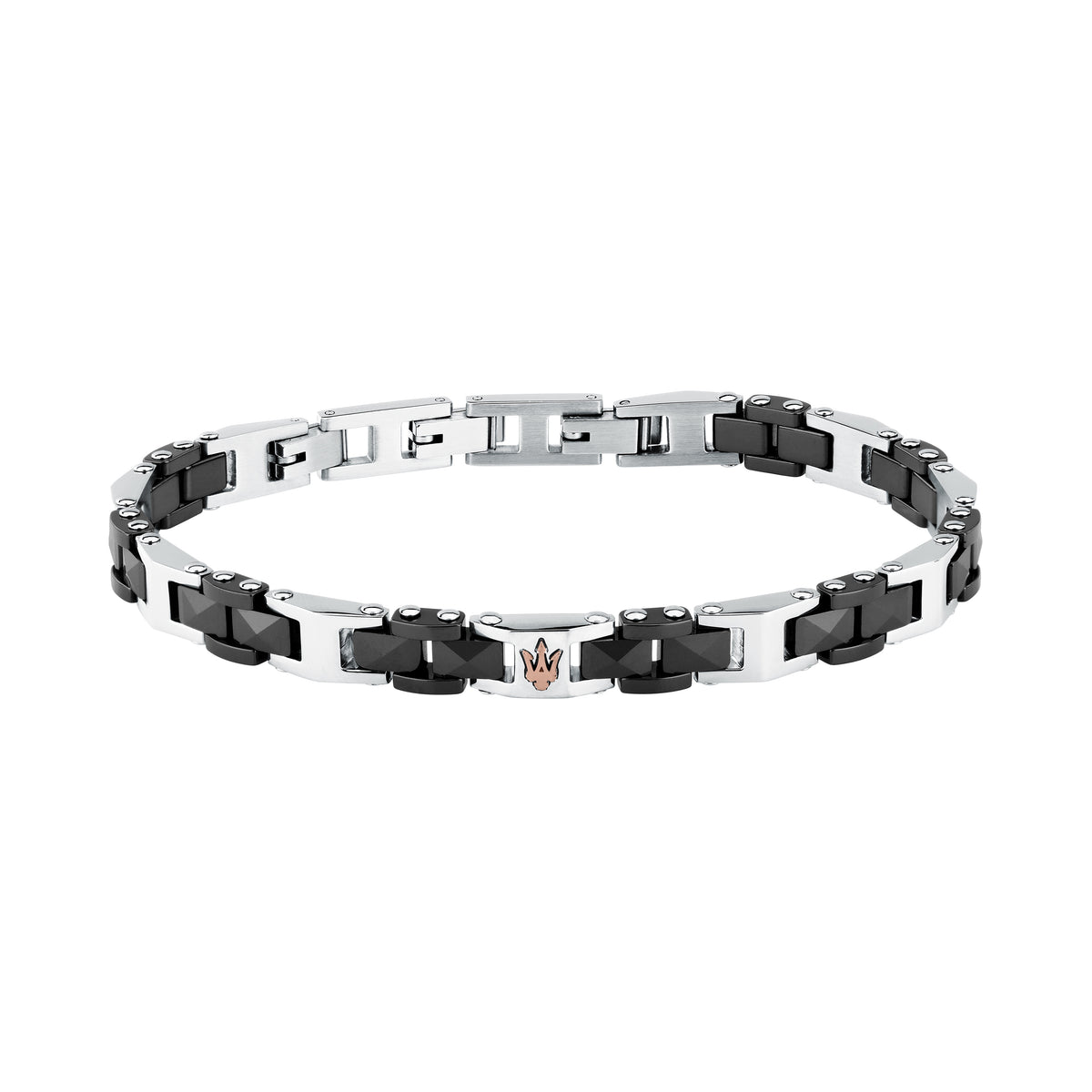Bracciale Maserati Ceramic JM426ATZ98 uomo in ceramica nera e finiture oro rosa-2b Gioielli