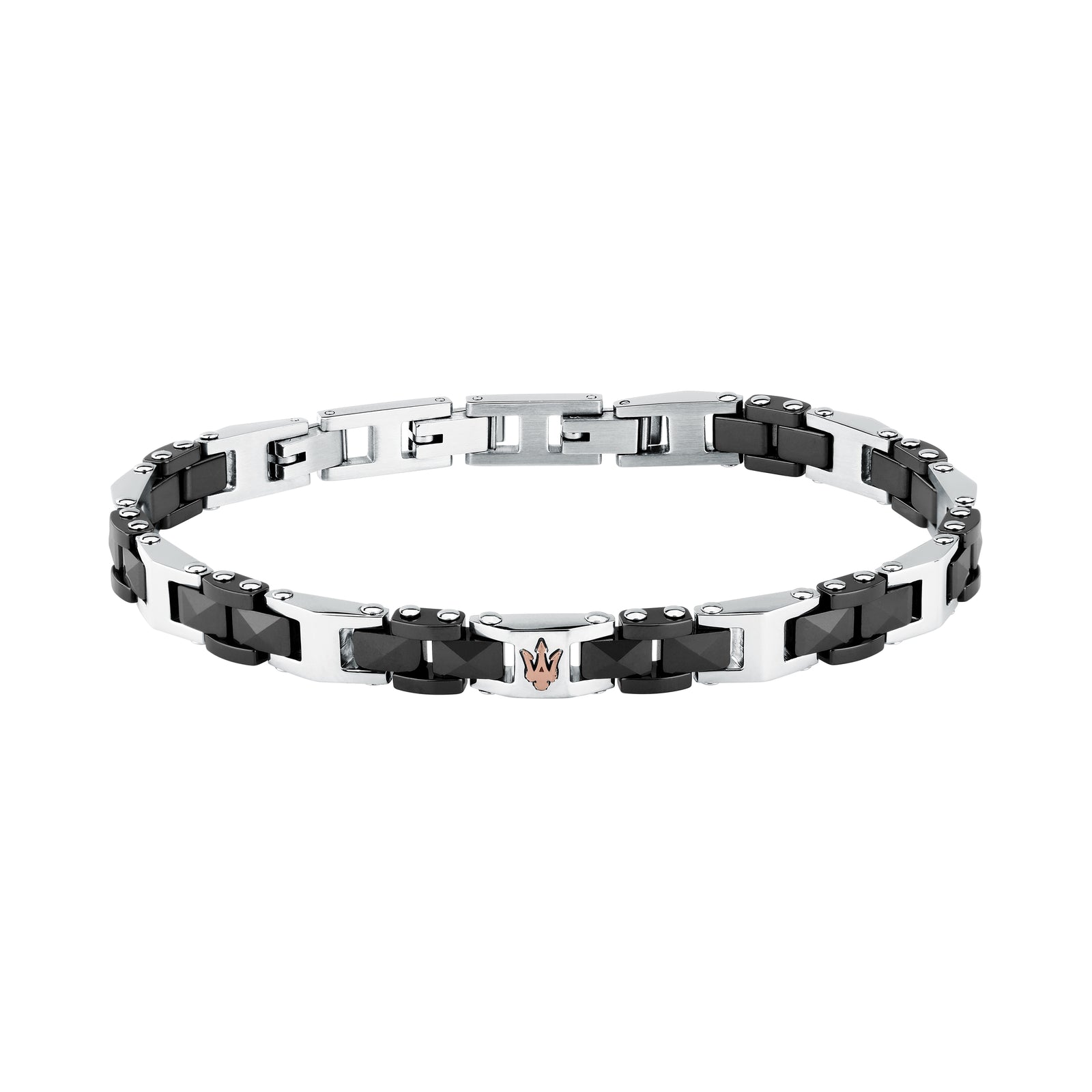 Bracciale Maserati Ceramic JM426ATZ98 uomo in ceramica nera e finiture oro rosa-2b Gioielli
