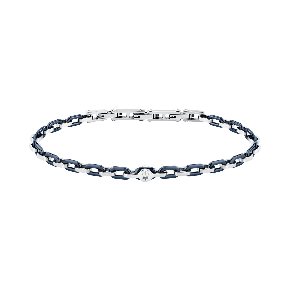 Bracciale Maserati Ceramic JM226ATZ78, vista d'insieme catena blu e acciaio argentato