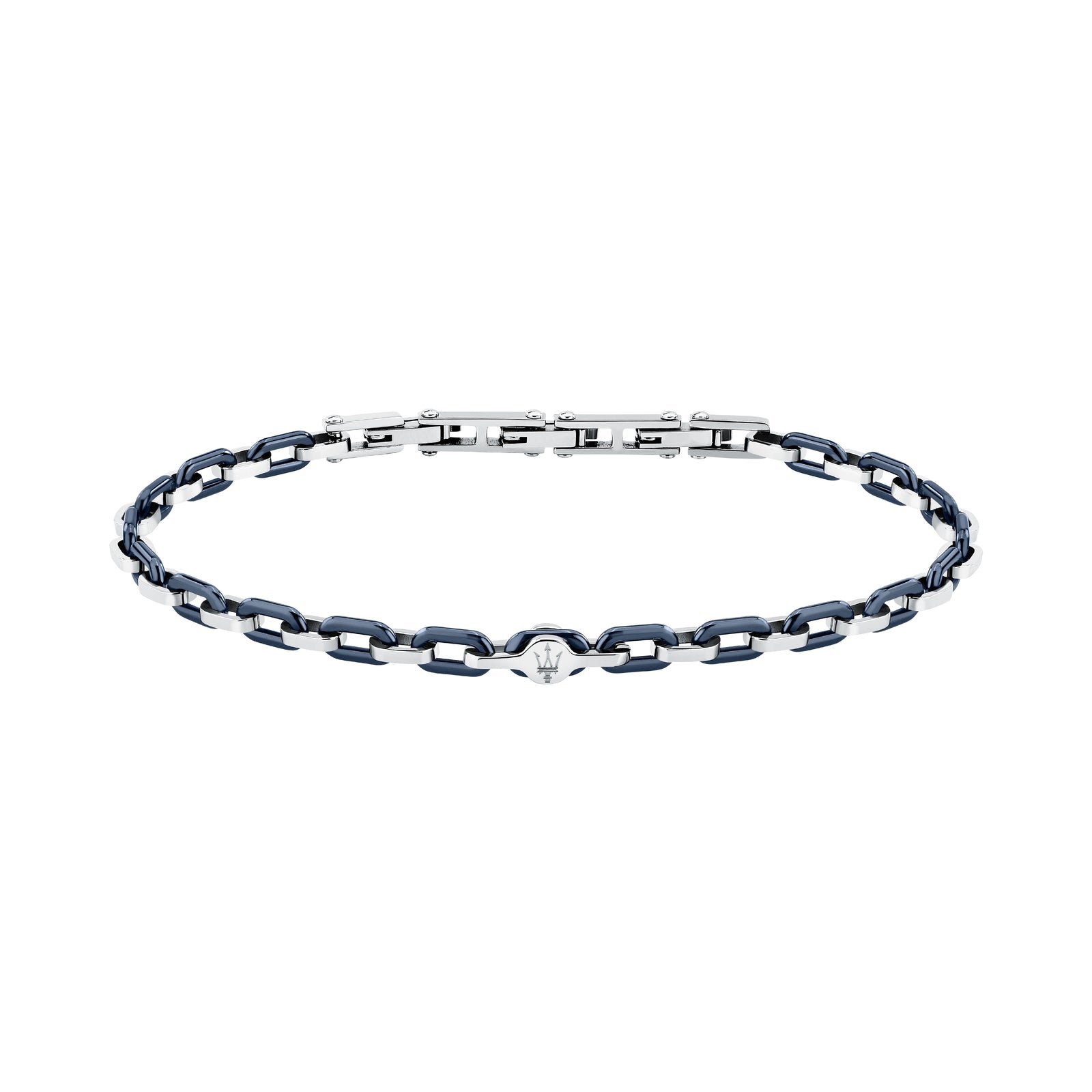 Bracciale Maserati Ceramic JM226ATZ78, vista d'insieme catena blu e acciaio argentato
