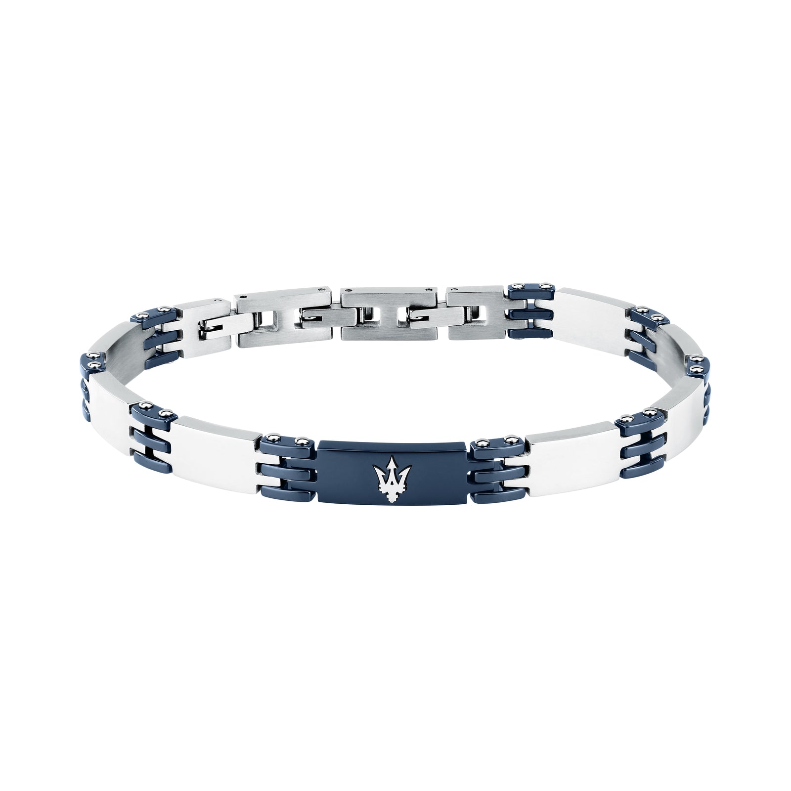 Bracciale Maserati JM426ATZ104: vista completa del bracciale in ceramica chiara e blu