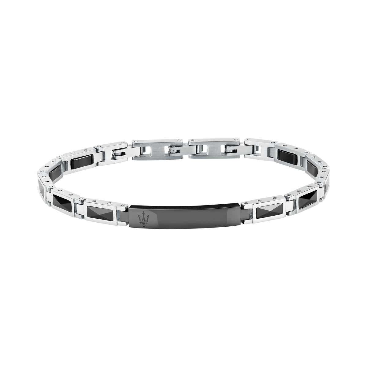 Bracciale Maserati Ceramic JM226ATZ79, foto frontale acciaio silver e ceramica nera