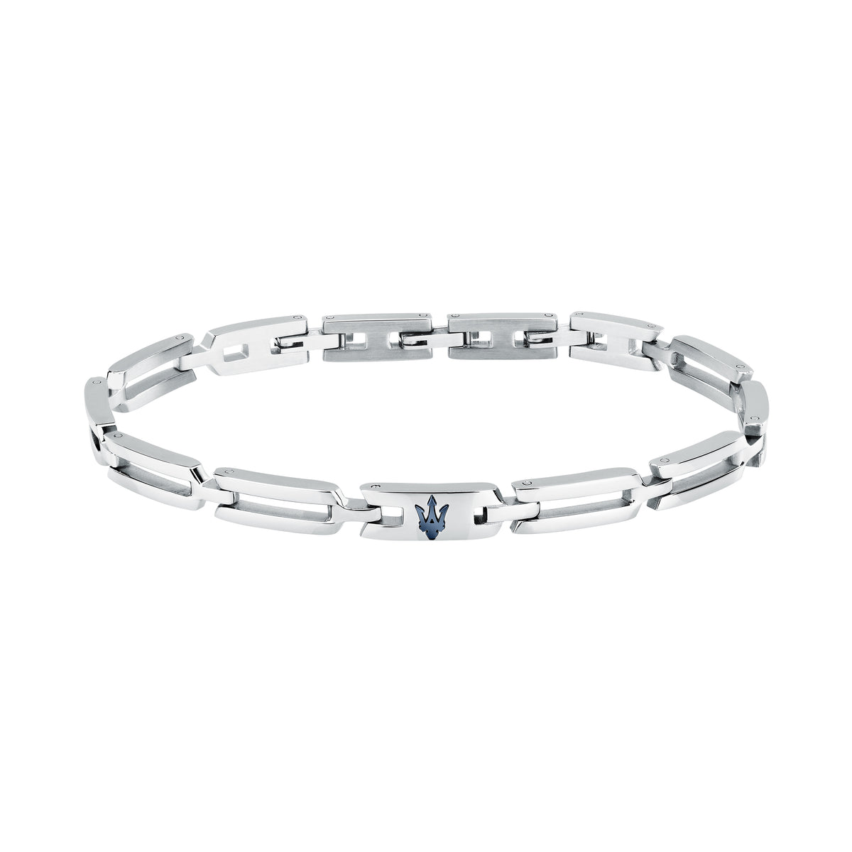 Bracciale Maserati Iconic JM424AVD73, vista completa in acciaio silver con Tridente blu