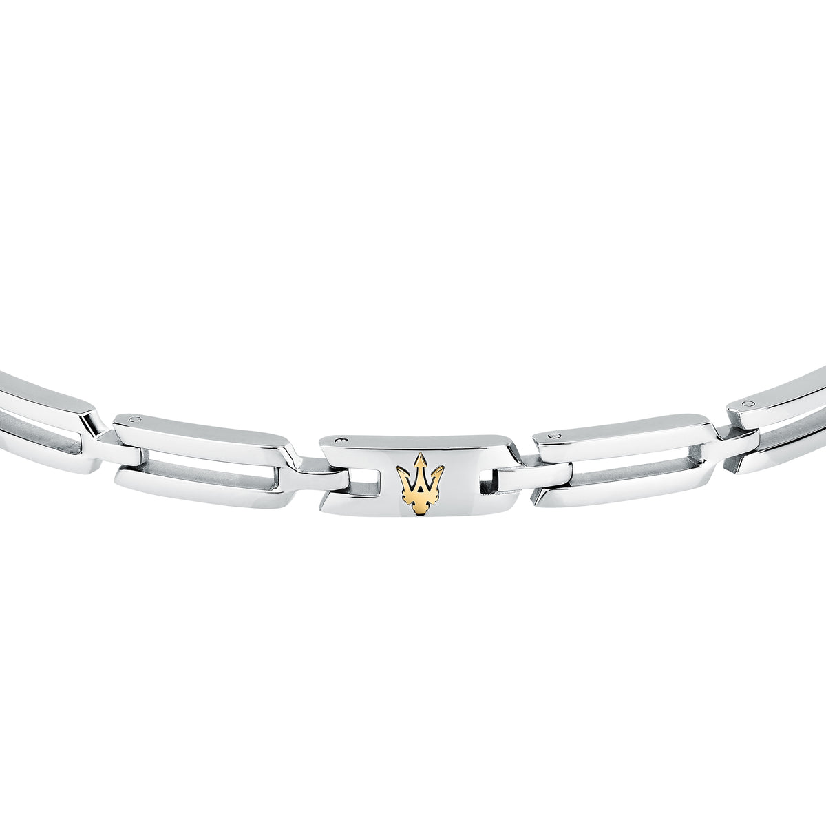 Dettaglio del bracciale Maserati JM424AVD74 con logo Tridente color oro