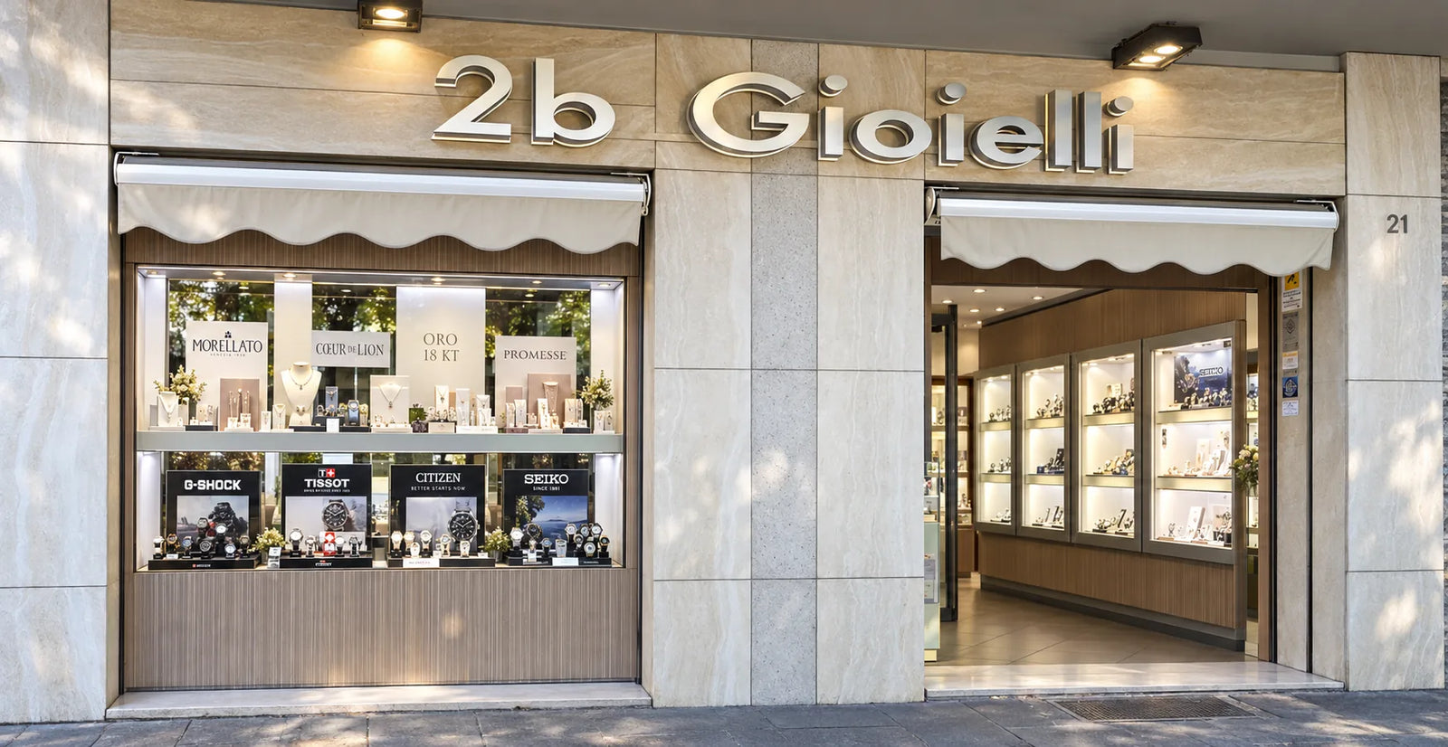 Esterno del negozio 2B Gioielli a Roma, zona Marconi