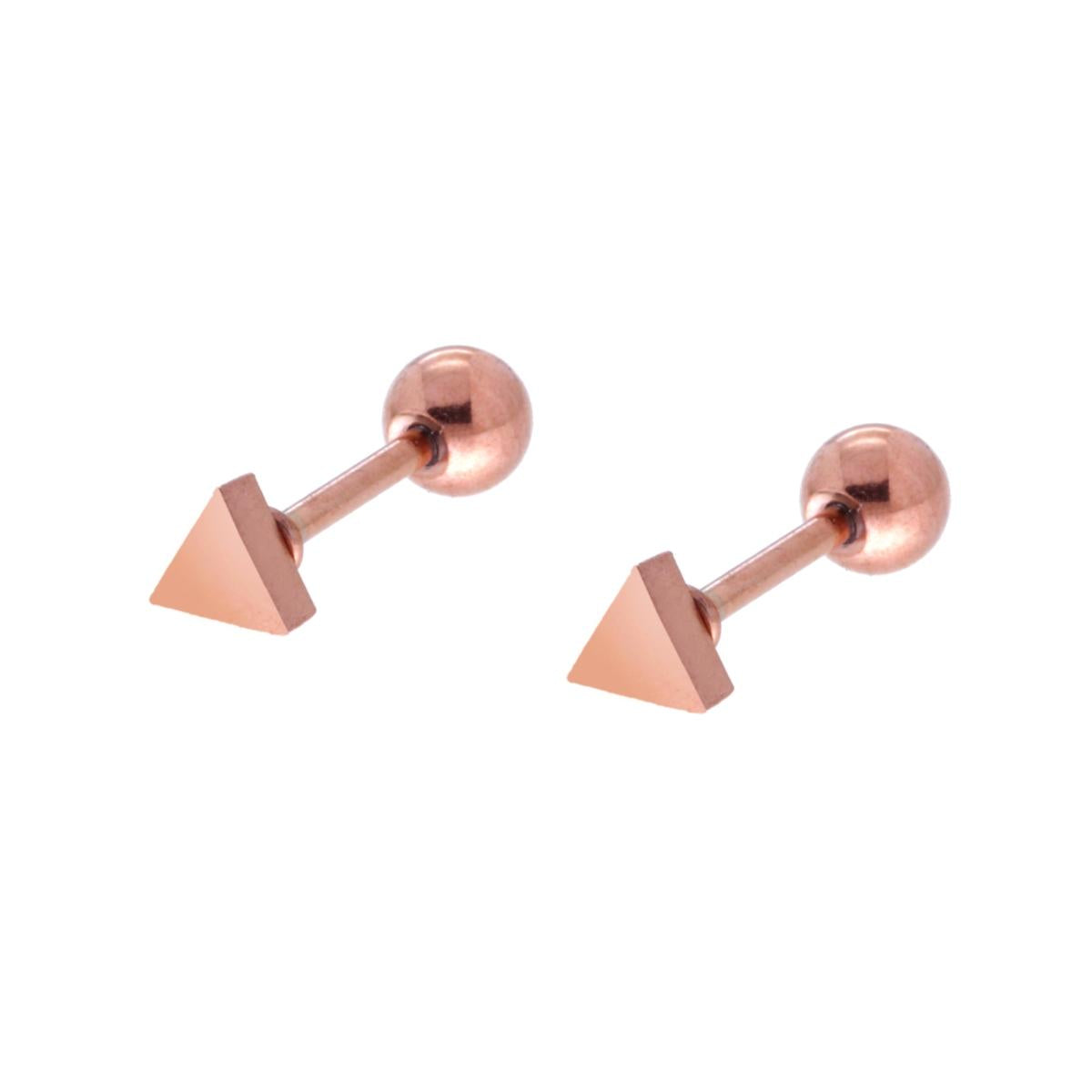 Orecchini in acciaio 4 mm oro rosa triangolo-2b Gioielli