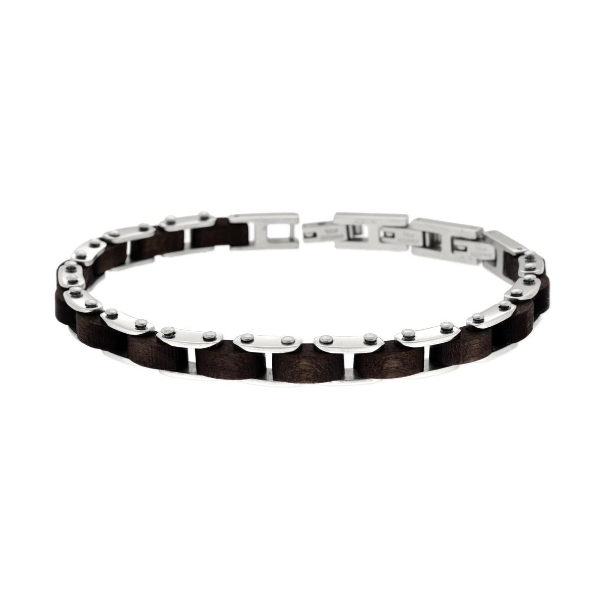 Bracciale uomo in acciaio e legno-2b Gioielli