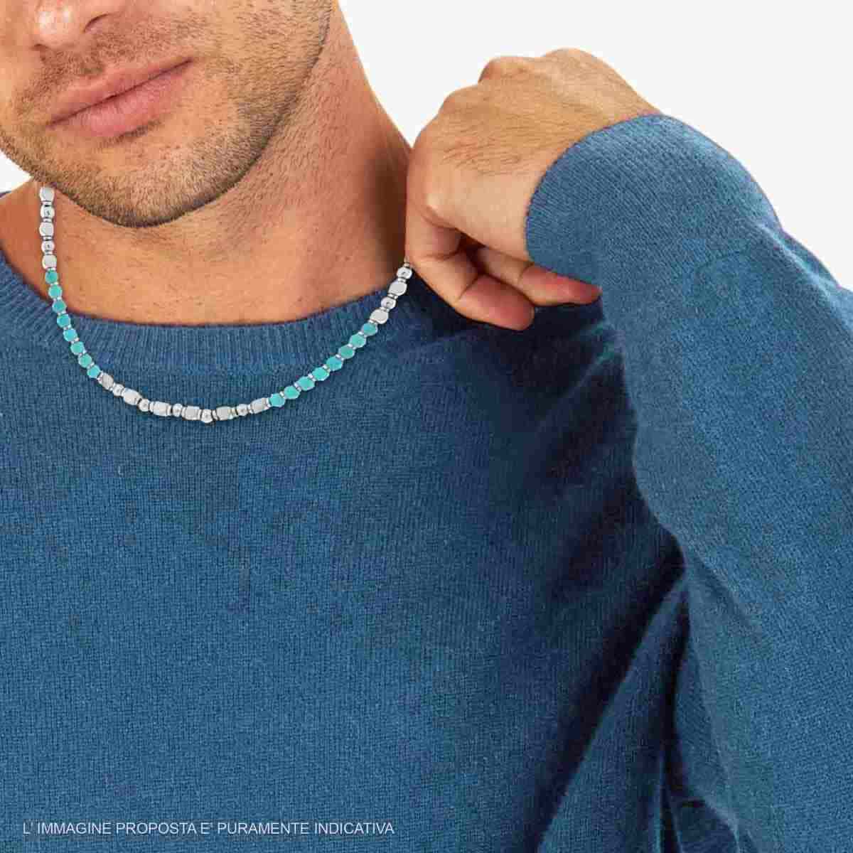 Collana uomo in acciaio pietre turchesi-2b Gioielli