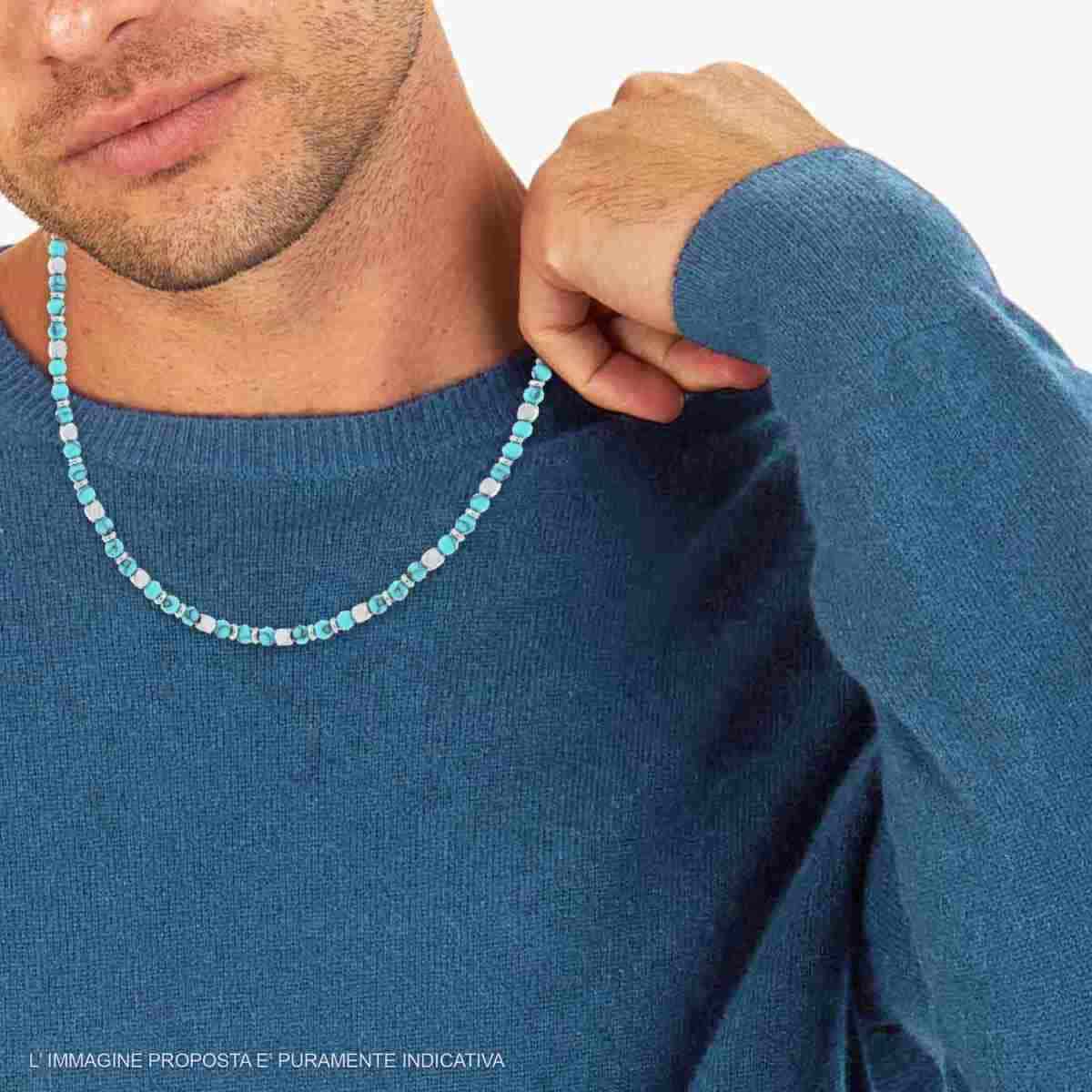Collana uomo in acciaio pietre turchesi-2b Gioielli
