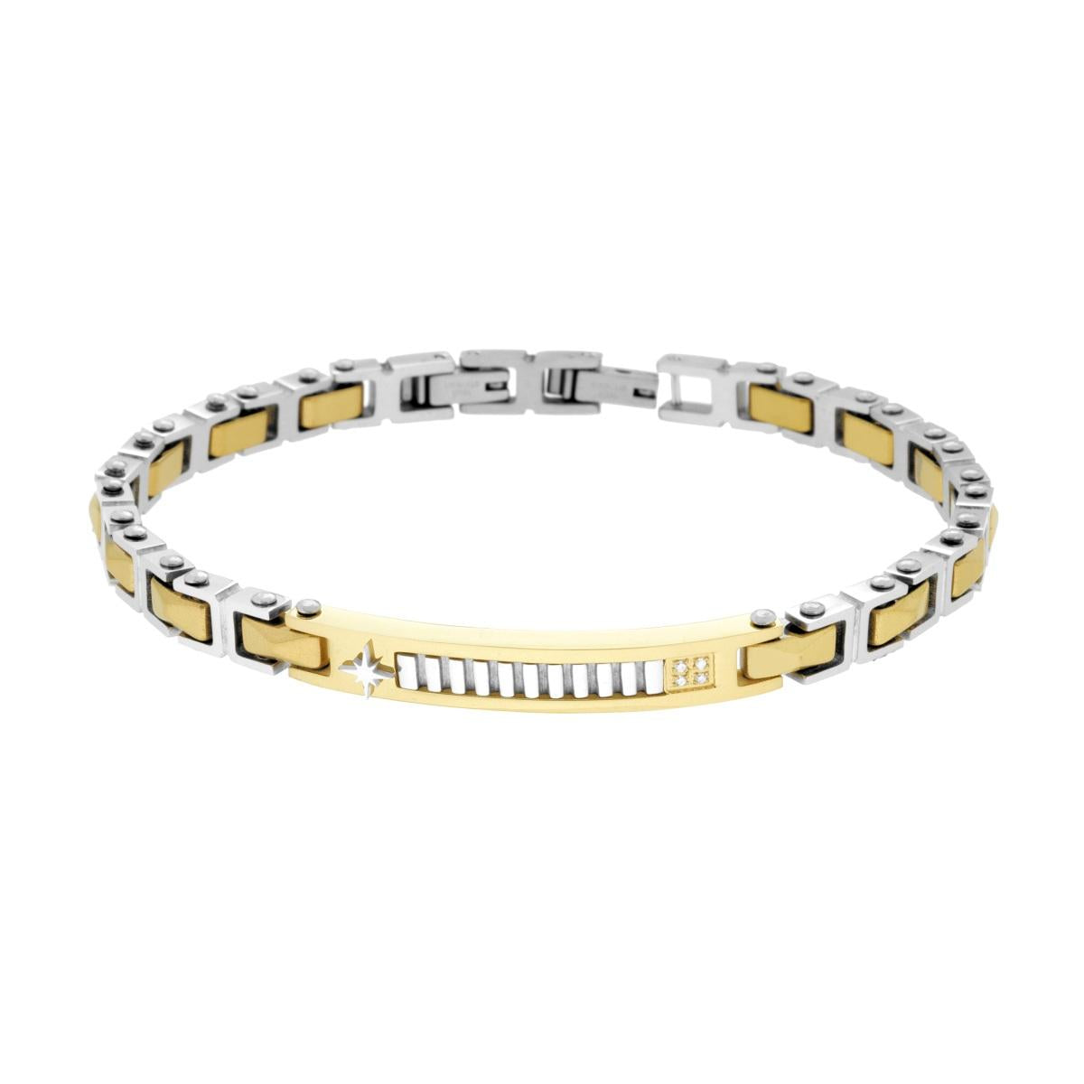 Bracciale uomo in acciaio con piastrina e rosa dei venti-2b Gioielli