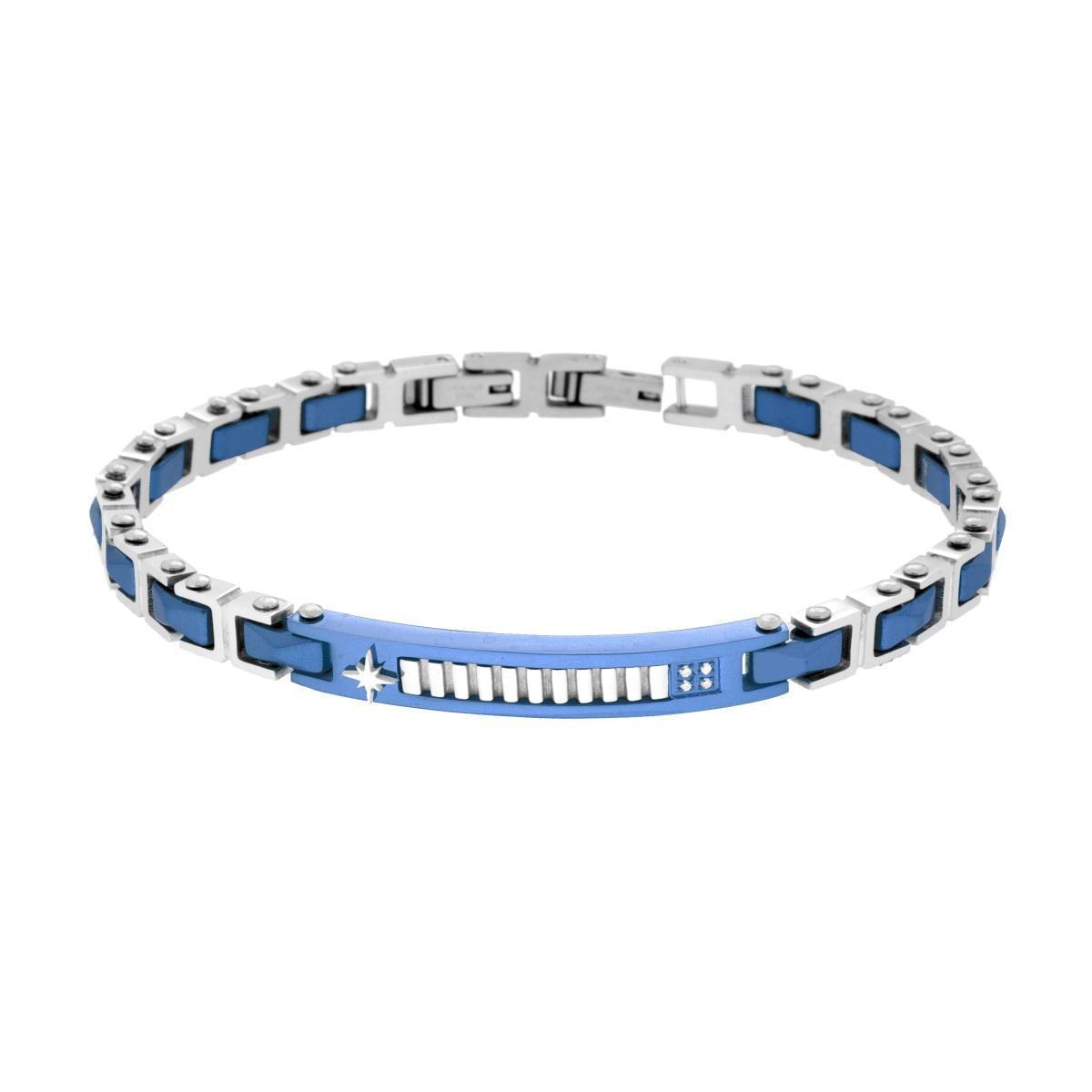 Bracciale uomo in acciaio con piastrina e rosa dei venti-2b Gioielli