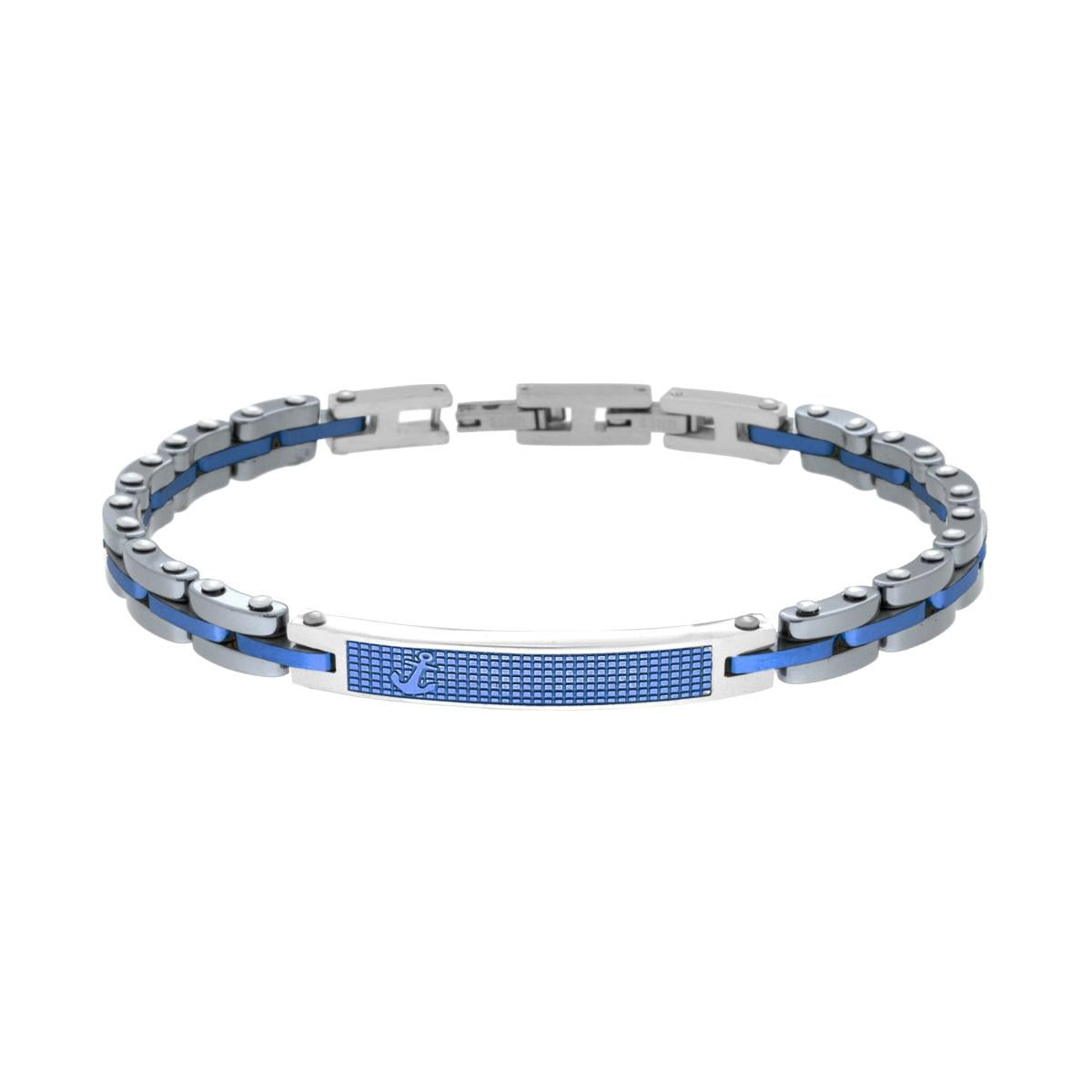 Bracciale uomo in acciaio con piastrina e ancora-2b Gioielli