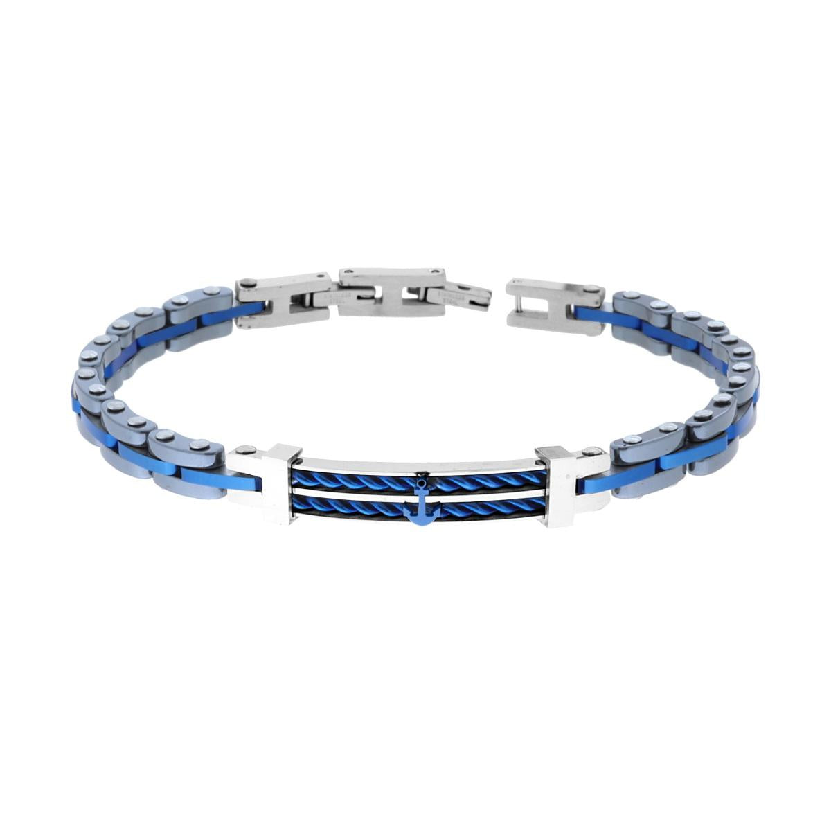 Bracciale uomo in acciaio con piastrina e ancora-2b Gioielli