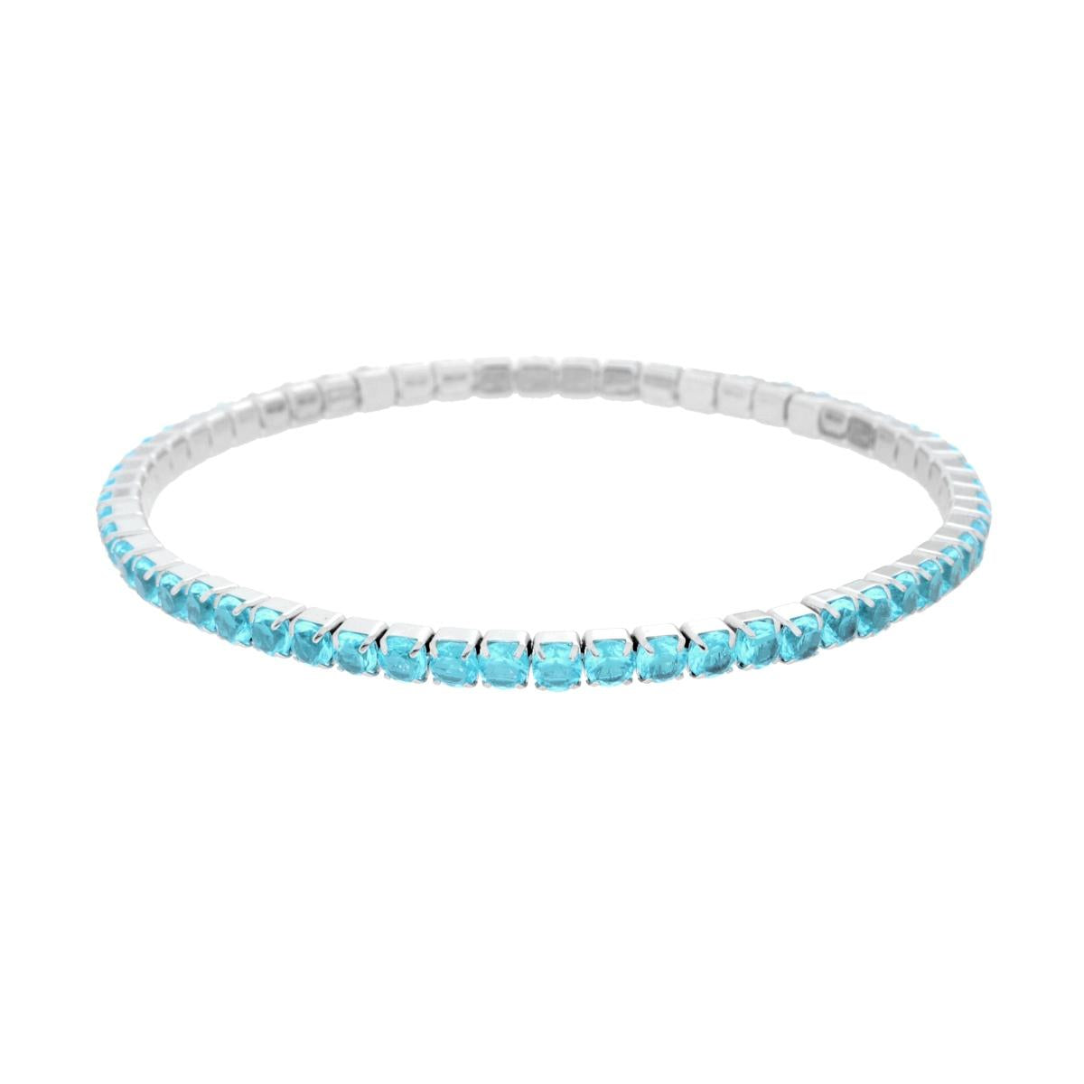 Bracciale tennis elastico cristalli celesti 3 mm-2b Gioielli