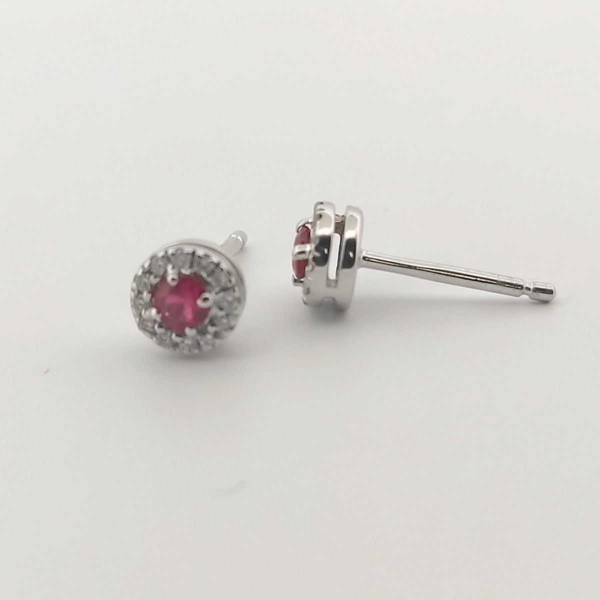 Orecchini oro bianco 18kt Diamanti 0,11 Ct Rubini 0,18 Ct-2b Gioielli
