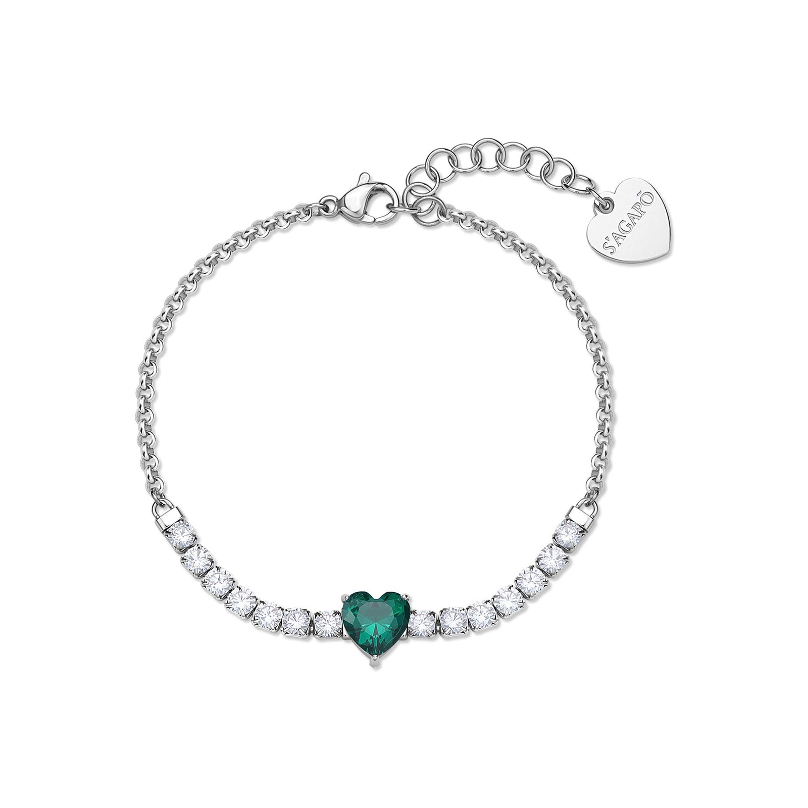 Bracciale S’Agapõ Dazzly SDZ154 cuore verde smeraldo 18,5 cm-2b Gioielli