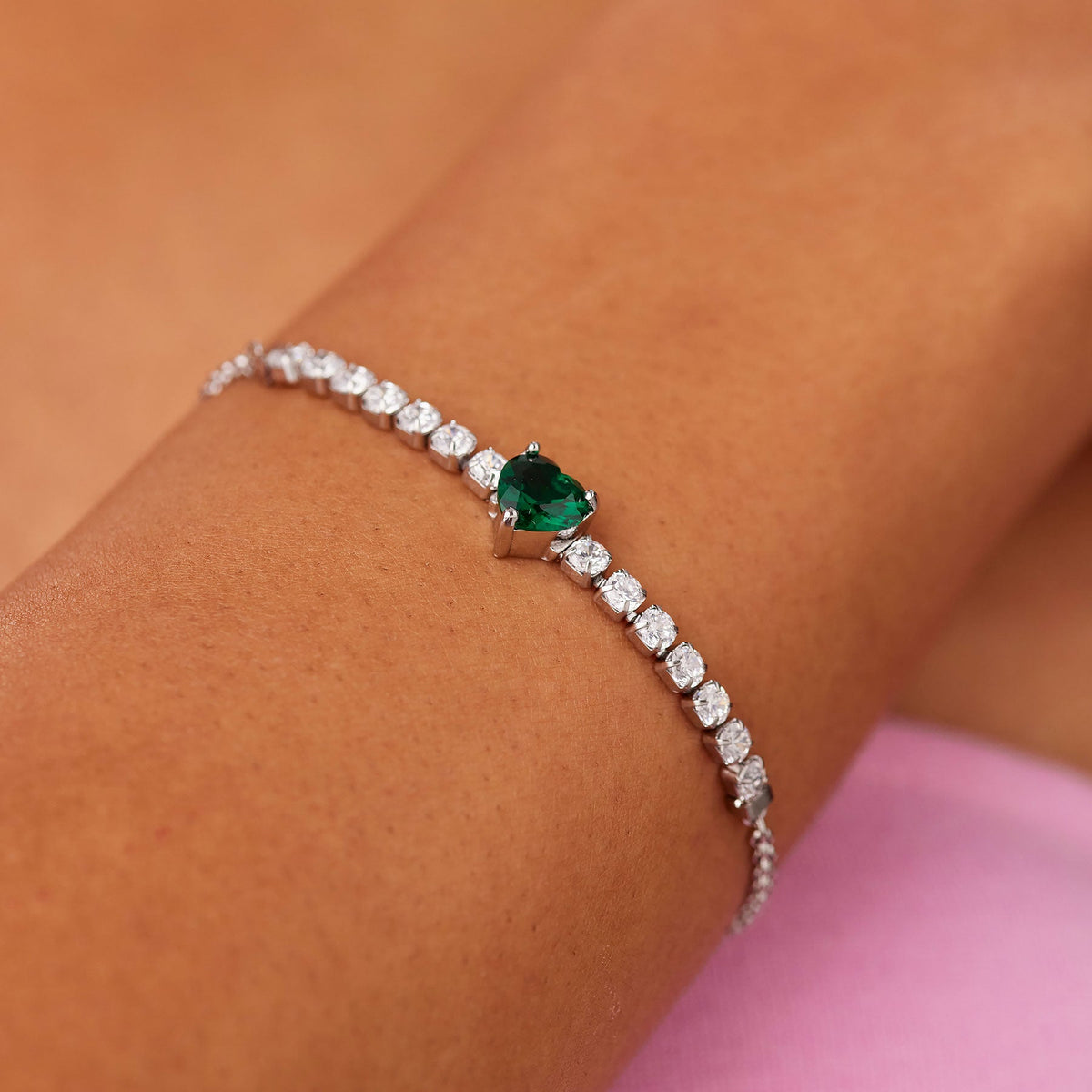 Bracciale S’Agapõ Dazzly SDZ154 cuore verde smeraldo 18,5 cm-2b Gioielli