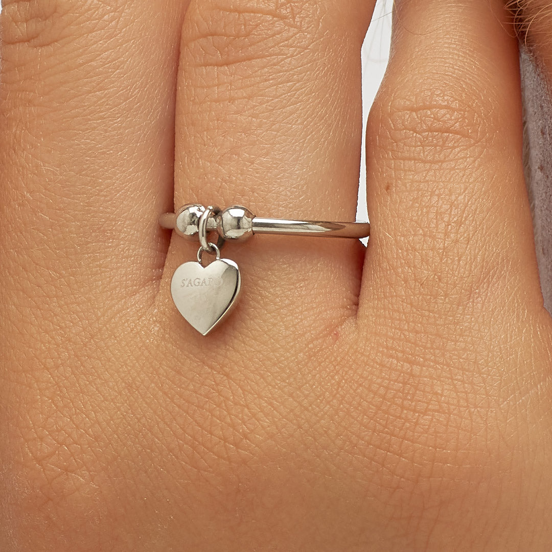Anello S’Agapõ Feelings SFE31 cuore pendente e sfere in acciaio – misura universale-2b Gioielli