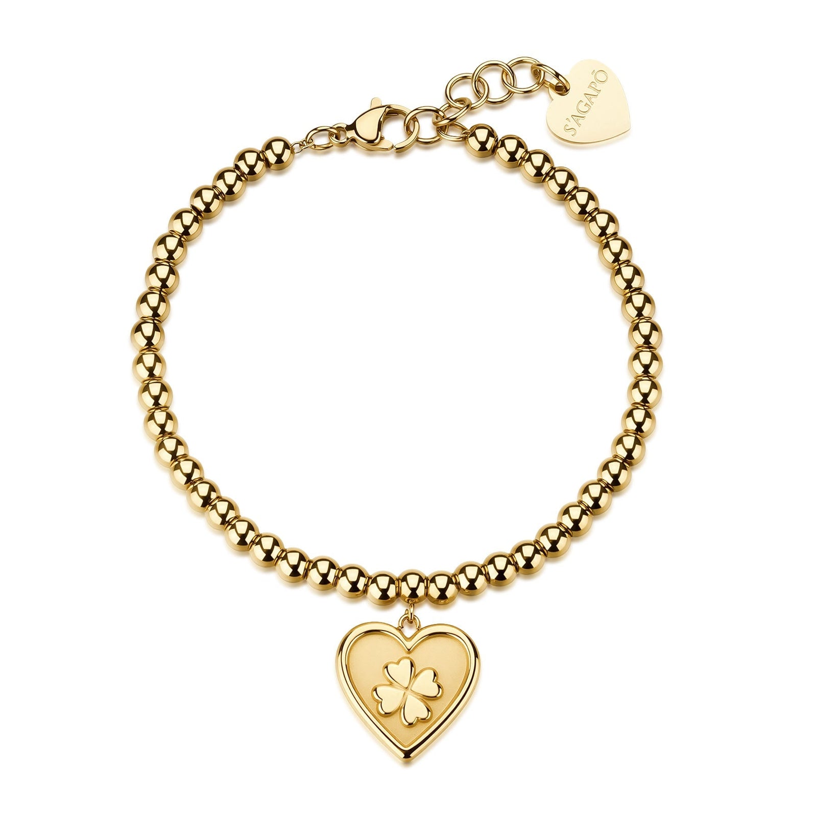 S'Agapõ DUH DUH SUH26 bracciale con sfere oro PVD cuore e quadrifoglio