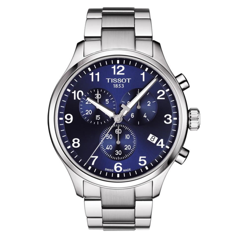 Tissot Chrono XL T116.617.11.047.01 cronografo con quadrante blu e bracciale acciaio, vista frontale