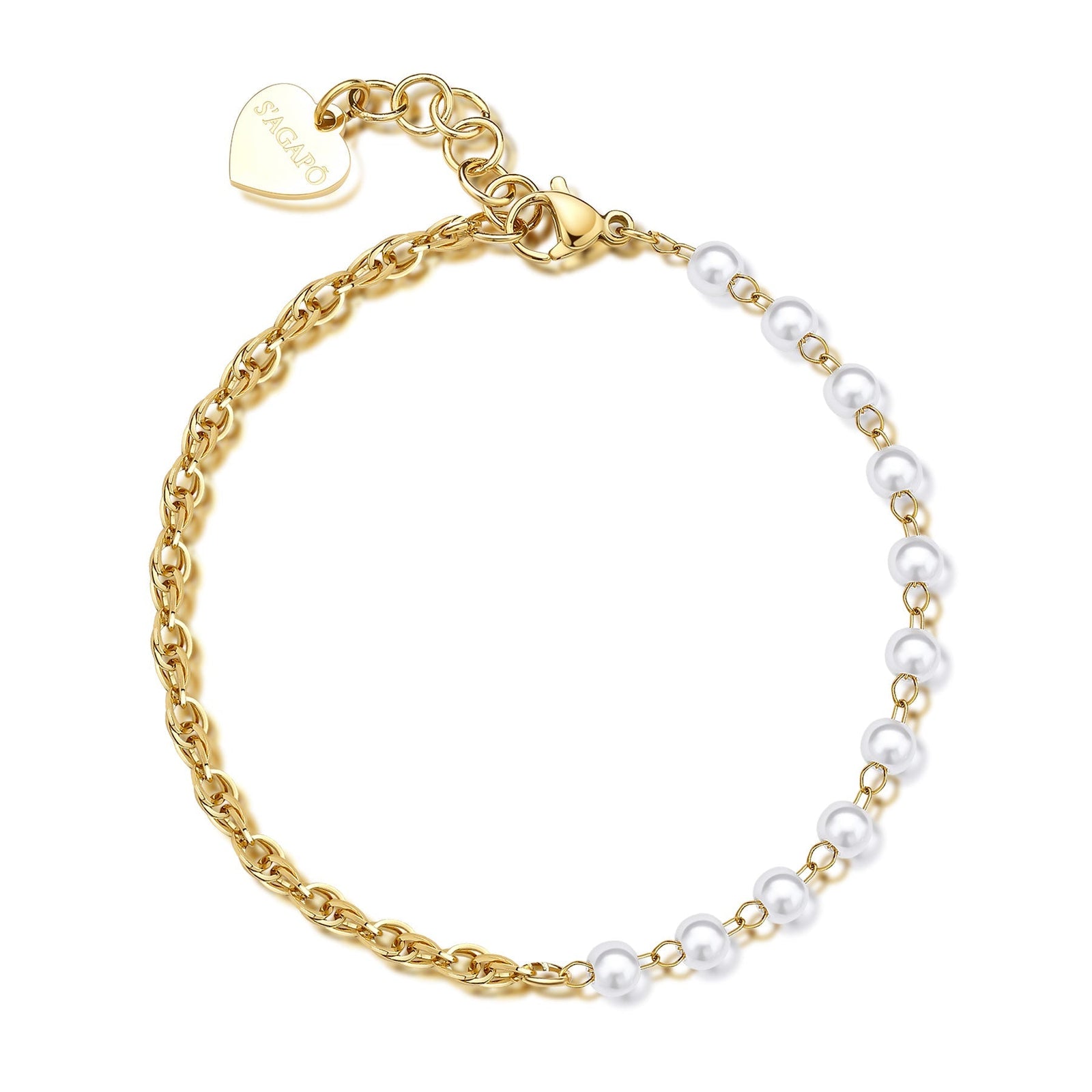 Bracciale S’Agapõ Chunky SHK68 dorato con perle di conchiglia-2b Gioielli