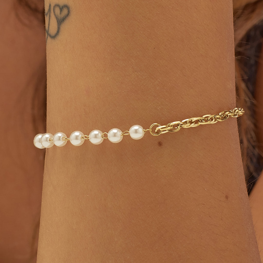 Bracciale S’Agapõ Chunky SHK68 dorato con perle di conchiglia-2b Gioielli