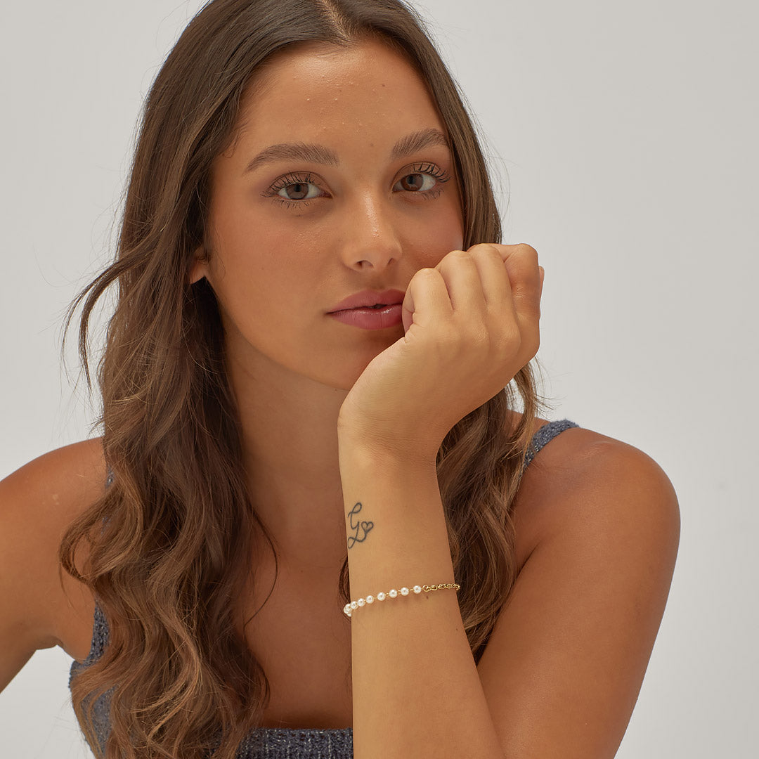 Bracciale S’Agapõ Chunky SHK68 dorato con perle di conchiglia-2b Gioielli