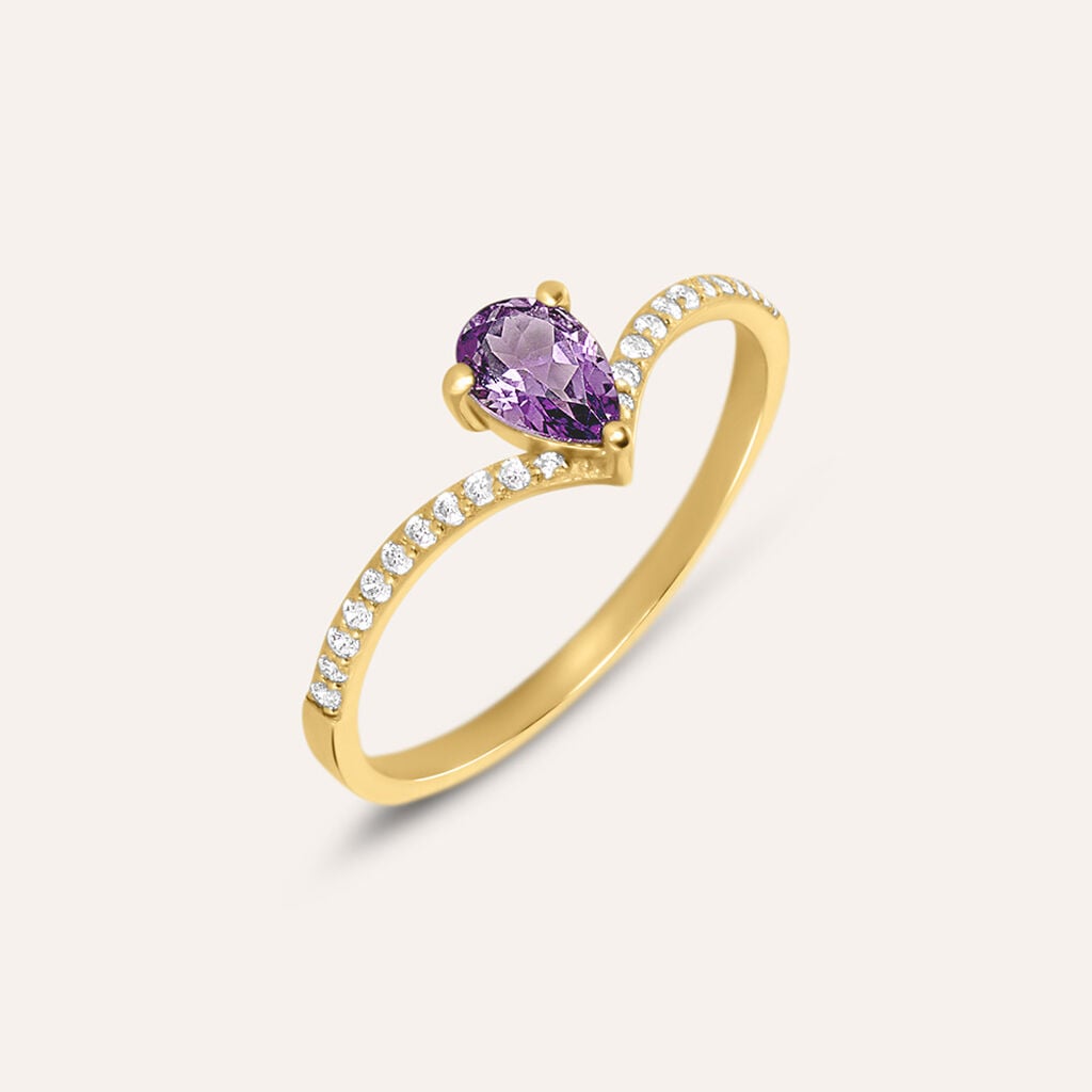 Stroili Amélie anello 1437860 in oro giallo 9 carati e ametista viola